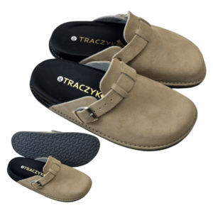 KLAPKI ORTOPEDYCZNE BEŻOWE TRACZYK WYGODNE PROFILOWANE SKÓRA NATURALNA FUSBET