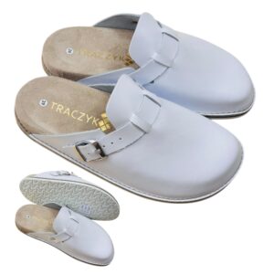 KLAPKI ORTOPEDYCZNE TRACZYK CHODAKI FUSBET SKÓRA NATURALNA BIAŁE