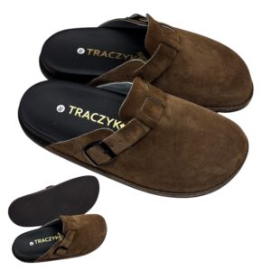 KLAPKI TRACZYK BRĄZOWE WYGODNE PROFILOWANE SKÓRA NATURALNA FUSBET