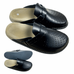 KLAPKI ORTOPEDYCZNE CZARNE WYGODNE PROFILOWANE SKÓRA NATURALNA FUSBET