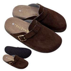 KLAPKI ORTOPEDYCZNE BRĄZOWE WYGODNE PROFILOWANE SKÓRA NATURALNA FUSBET