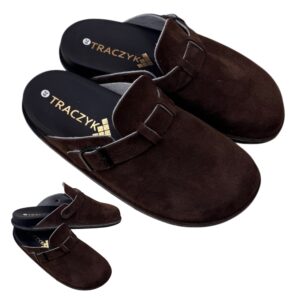 KLAPKI ORTOPEDYCZNE CIEMNA CZEKOLADA WYGODNE PROFILOWANE SKÓRA NATURALNA FUSBET