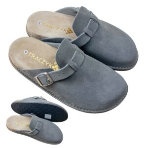 KLAPKI ORTOPEDYCZNE SZARE WYGODNE PROFILOWANE SKÓRA NATURALNA FUSBET