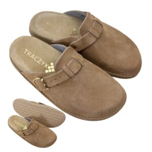 KLAPKI ORTOPEDYCZNE BEŻOWE ZŁOTA KLAMERKA WYGODNE PROFILOWANE SKÓRA NATURALNA FUSBET