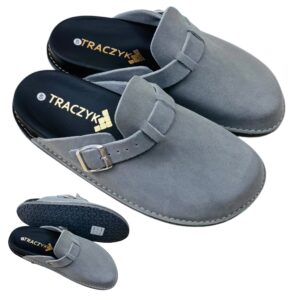 KLAPKI ORTOPEDYCZNE SZARE WYGODNE PROFILOWANE SKÓRA NATURALNA FUSBET