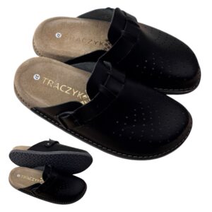 KLAPKI ORTOPEDYCZNE CZARNE WYGODNE PROFILOWANE SKÓRA NATURALNA FUSBET