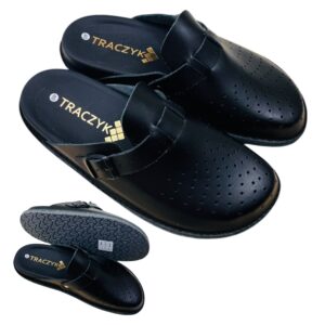 KLAPKI ORTOPEDYCZNE CZARNE WYGODNE PROFILOWANE SKÓRA NATURALNA FUSBET